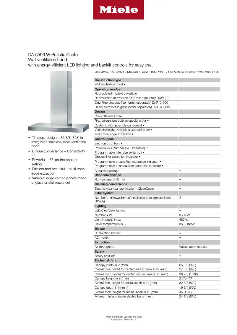 First page image of the manual for DA 6596 W Puristic Canto