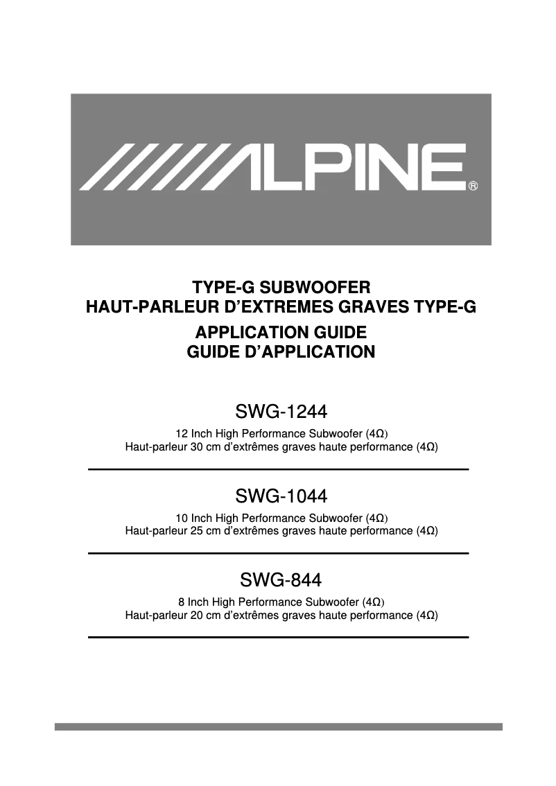 Page 1 of the manual User Manual Alpine SWG-844