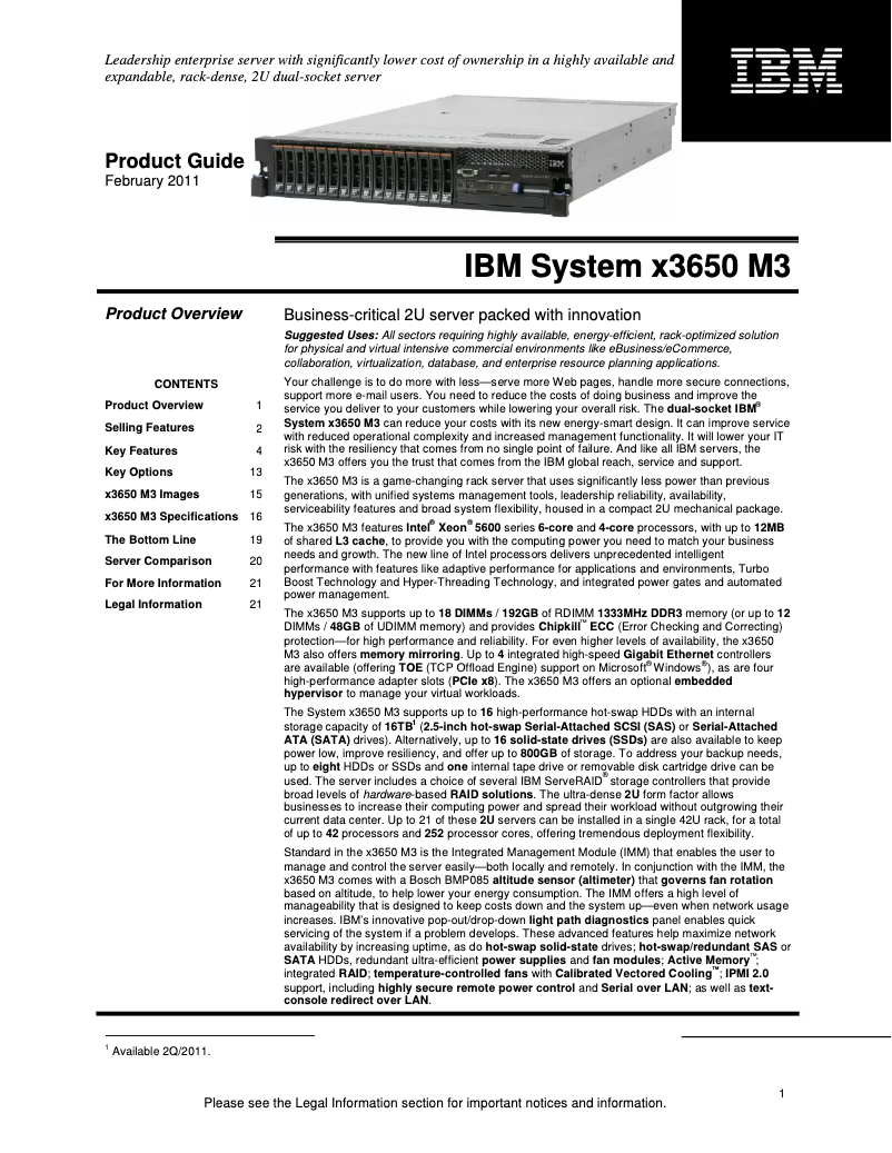 First page image of the manual for eServer x3650 M3