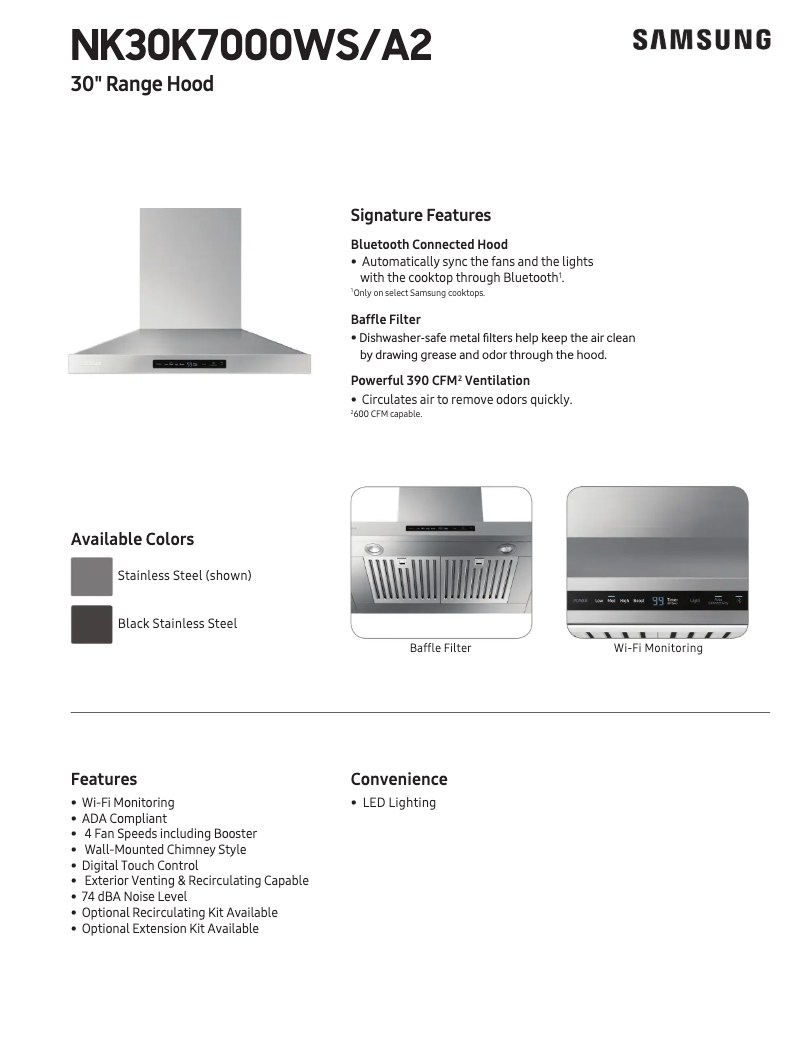 Page 1 of the manual Technical Sheet Samsung NK30K7000WSA2