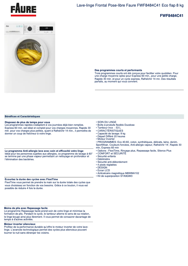 First page image of the manual for FWF8484C41