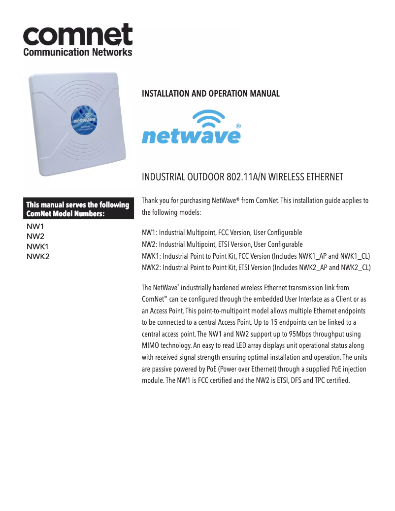 First page image of the manual for NetWave NW1