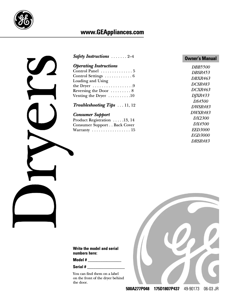 Page 1 of the manual Use and Maintenance Manual GE EED3000BWW