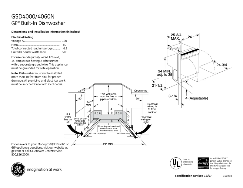 Page 1 of the manual Technical Sheet GE GSD4000NCC