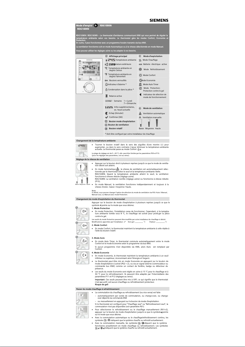 Page 1 of the manual User Manual Siemens RDG160KN