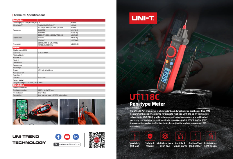 First page image of the manual for UT118C