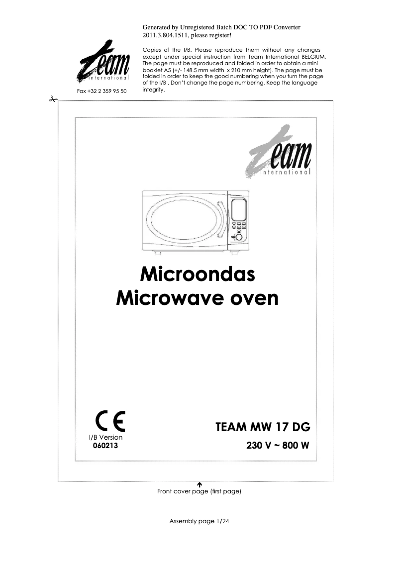 Page 1 of the manual User Manual Teka MW 17