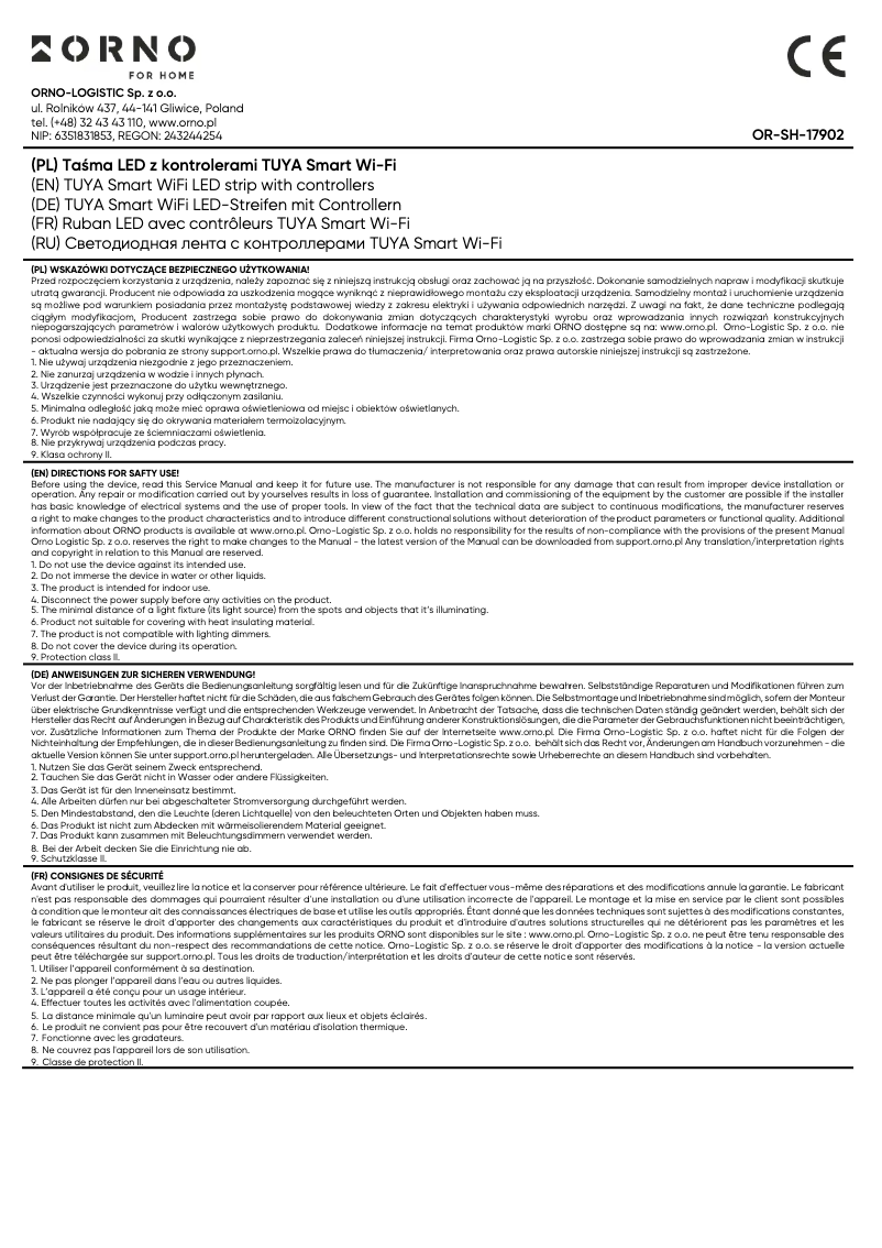 Image de la première page du manuel de l'appareil OR-SH-17902