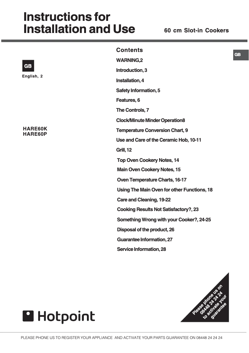 First page image of the manual for HARE60K