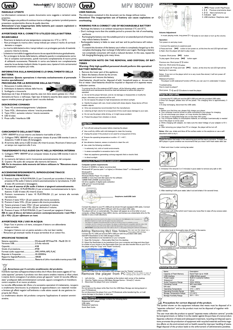 Image de la première page du manuel de l'appareil MPV 1800 WP