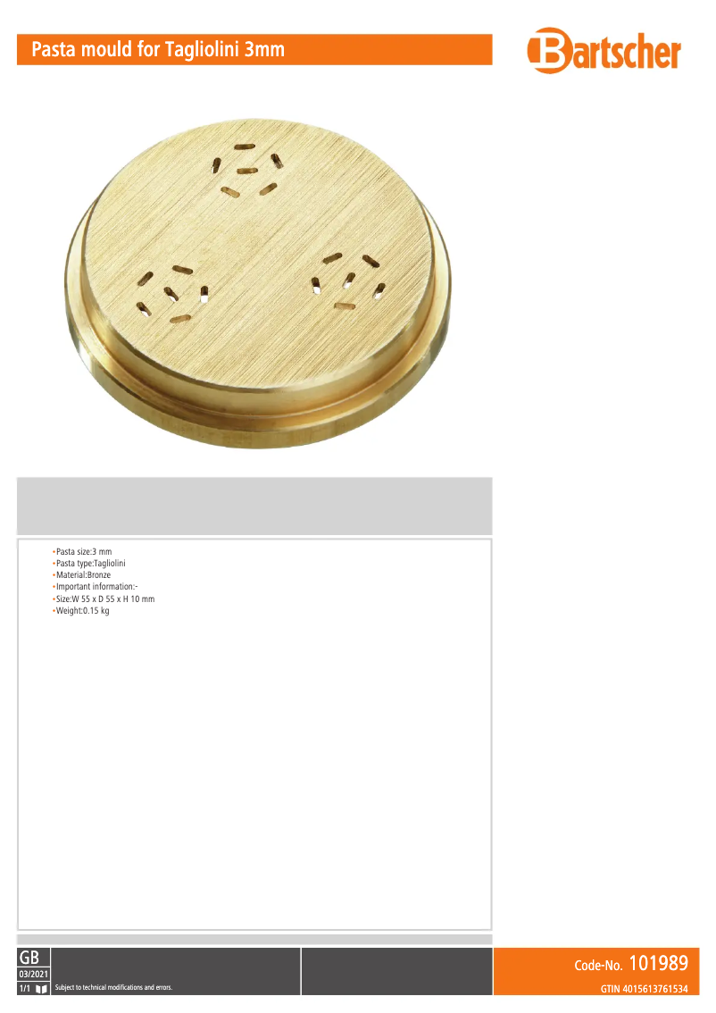 Page 1 of the manual User Manual Bartscher 101989