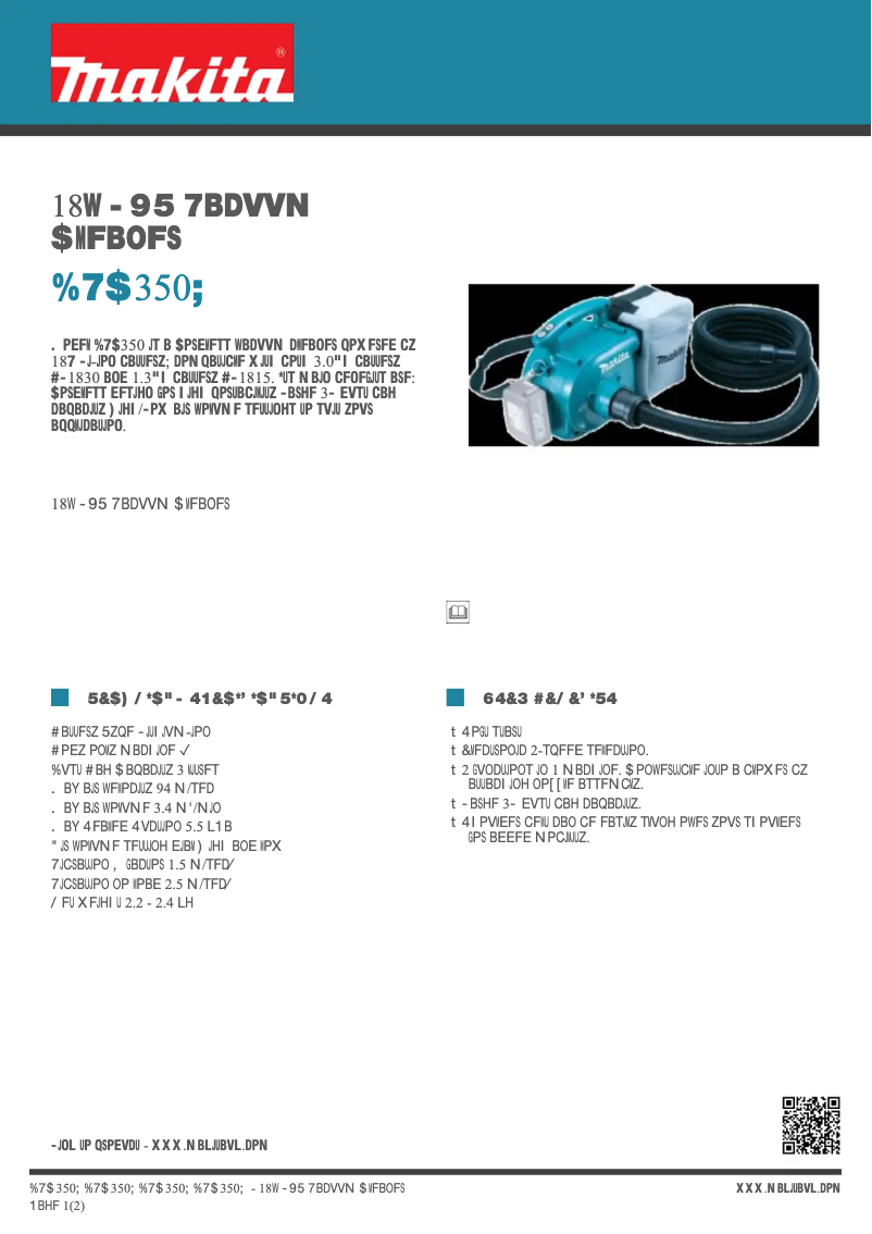 Page 1 of the manual Technical Sheet Makita DVC350Z