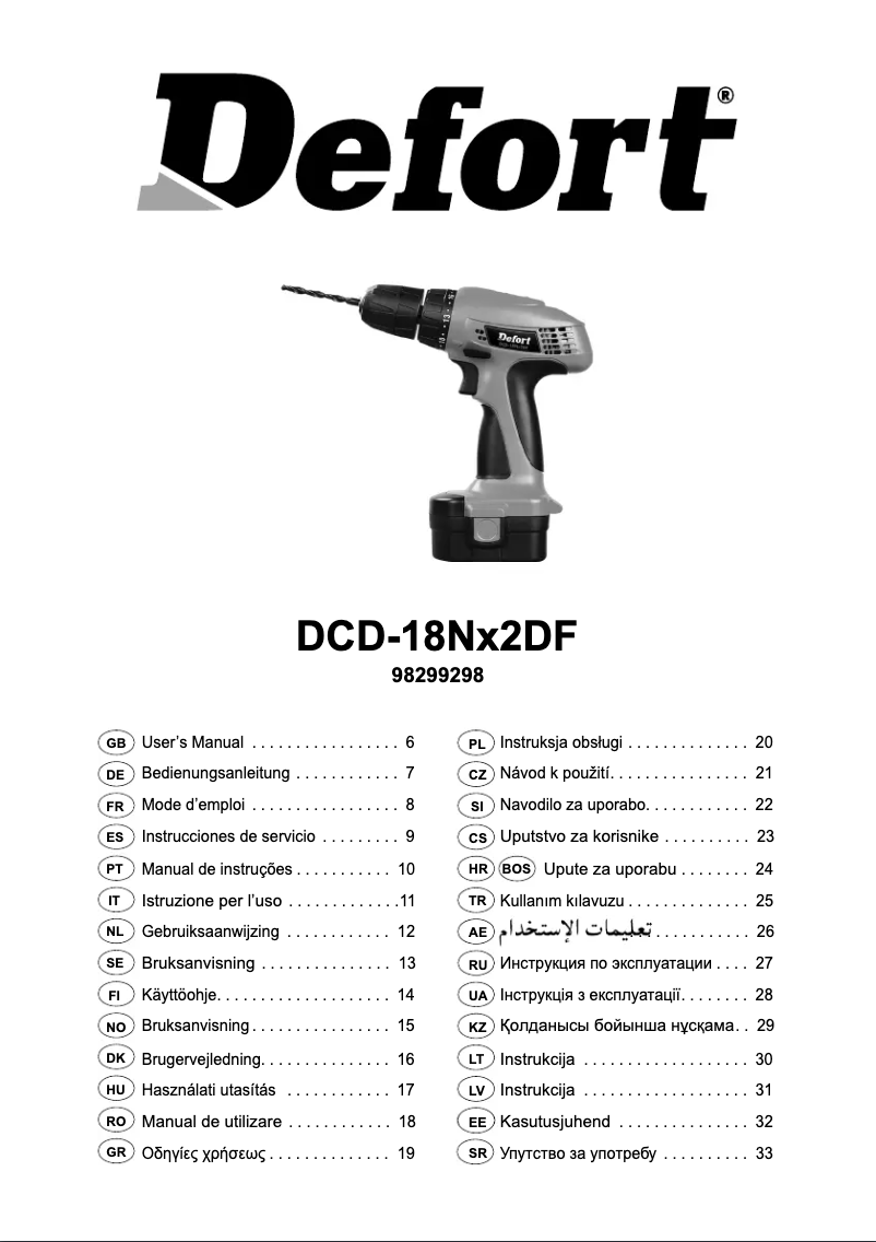 Page 1 of the manual User Manual Defort DCD-18Nx2DF