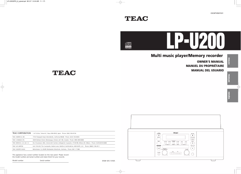 First page image of the manual for LP-U200