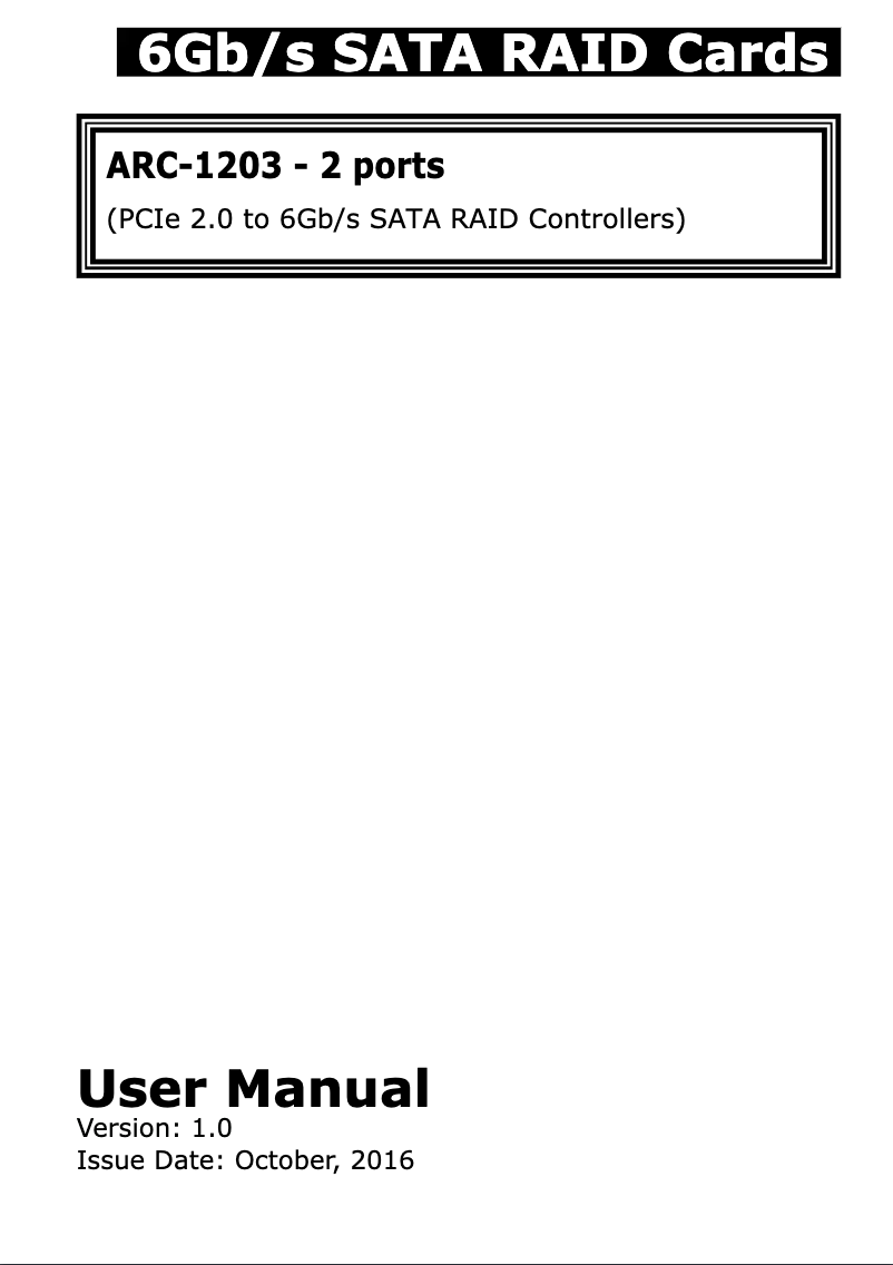 Page 1 of the manual User Manual Areca ARC-1203-2I