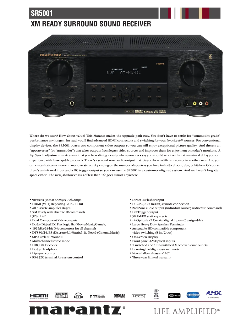 Page 1 of the manual Technical Sheet Marantz SR5001