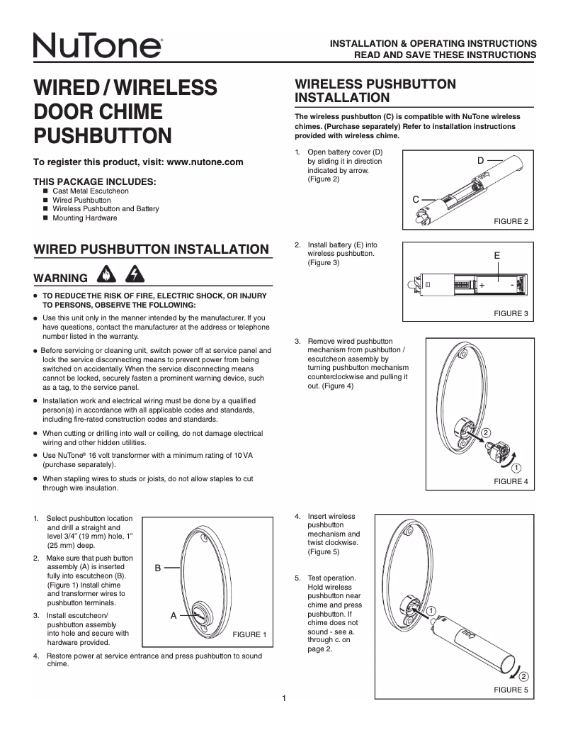 Page 1 of the manual User Manual NuTone CP2ARSN