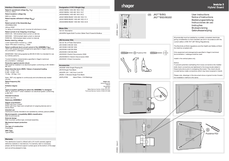 Page 1 of the manual User Manual Hager JK20220B