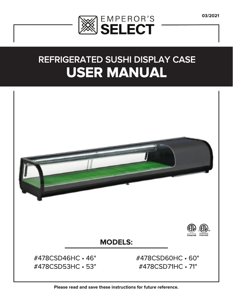 Page 1 of the manual User Manual Emperor's Select CSD-60
