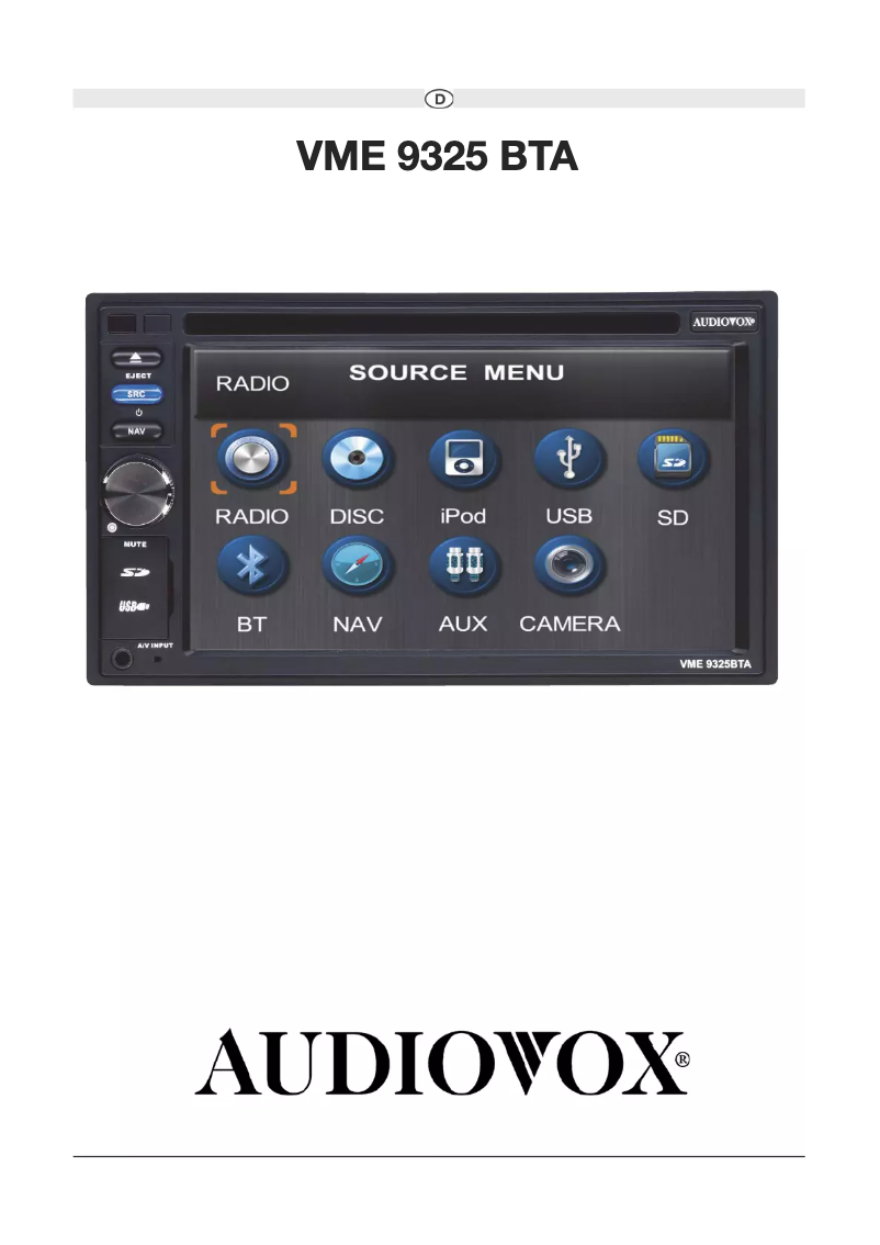 Page 1 of the manual User Manual audiovox VME 9325 BTA