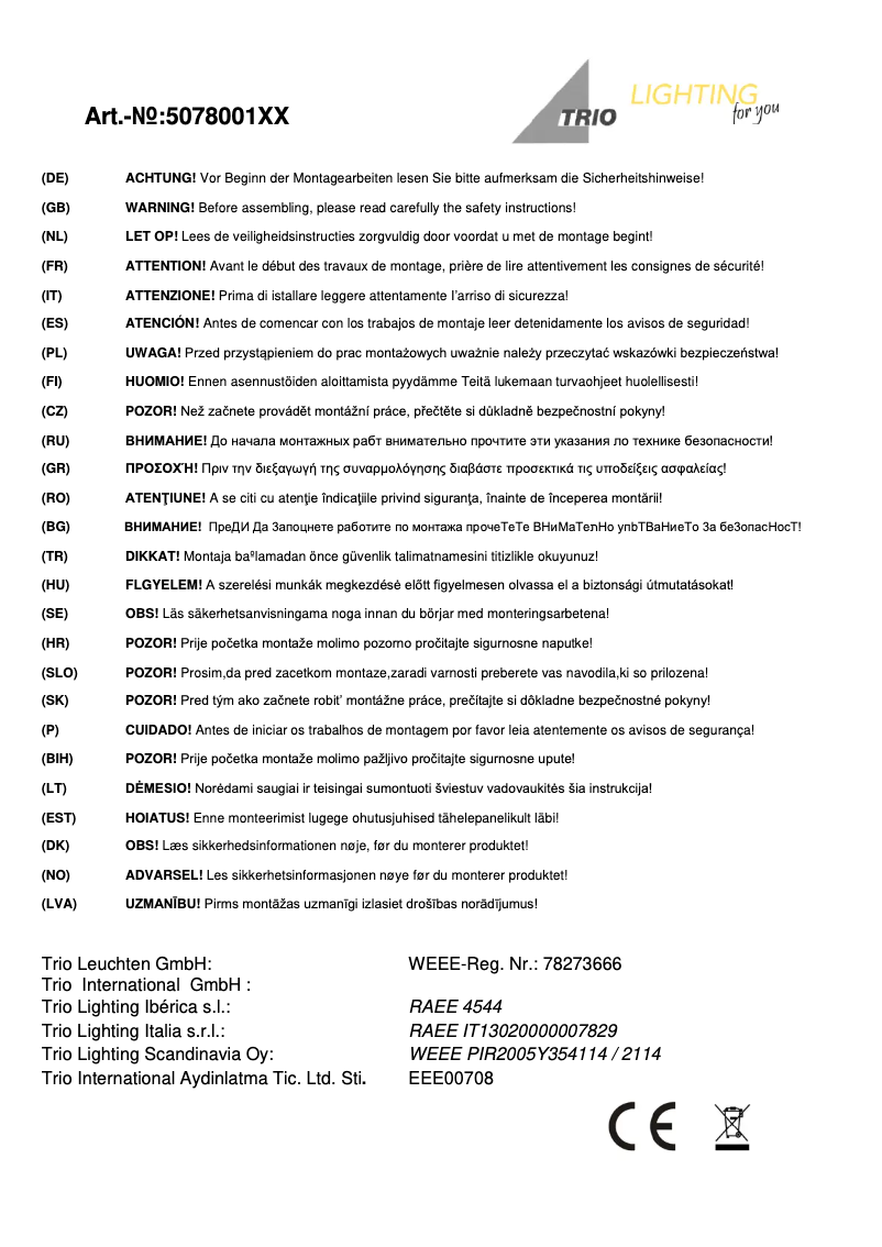 Page 1 of the manual User Manual Trio Lighting Liège 507800132