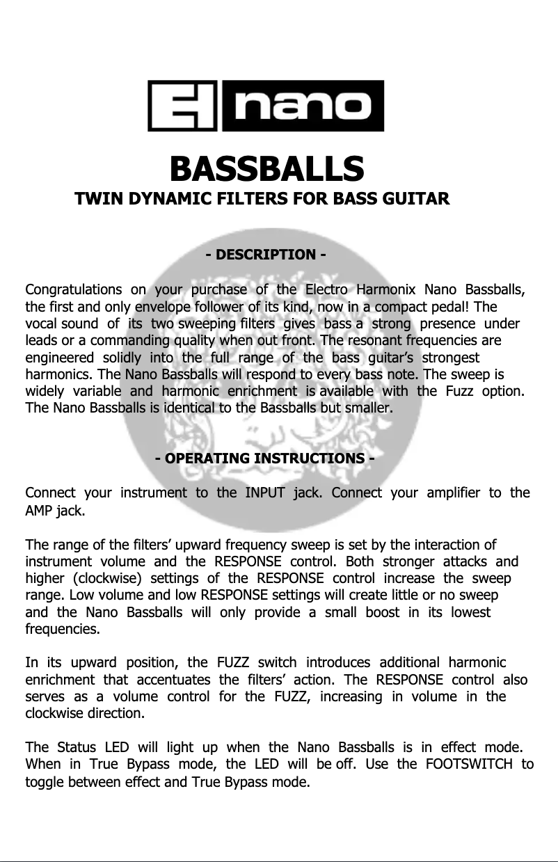 First page image of the manual for Bassballs