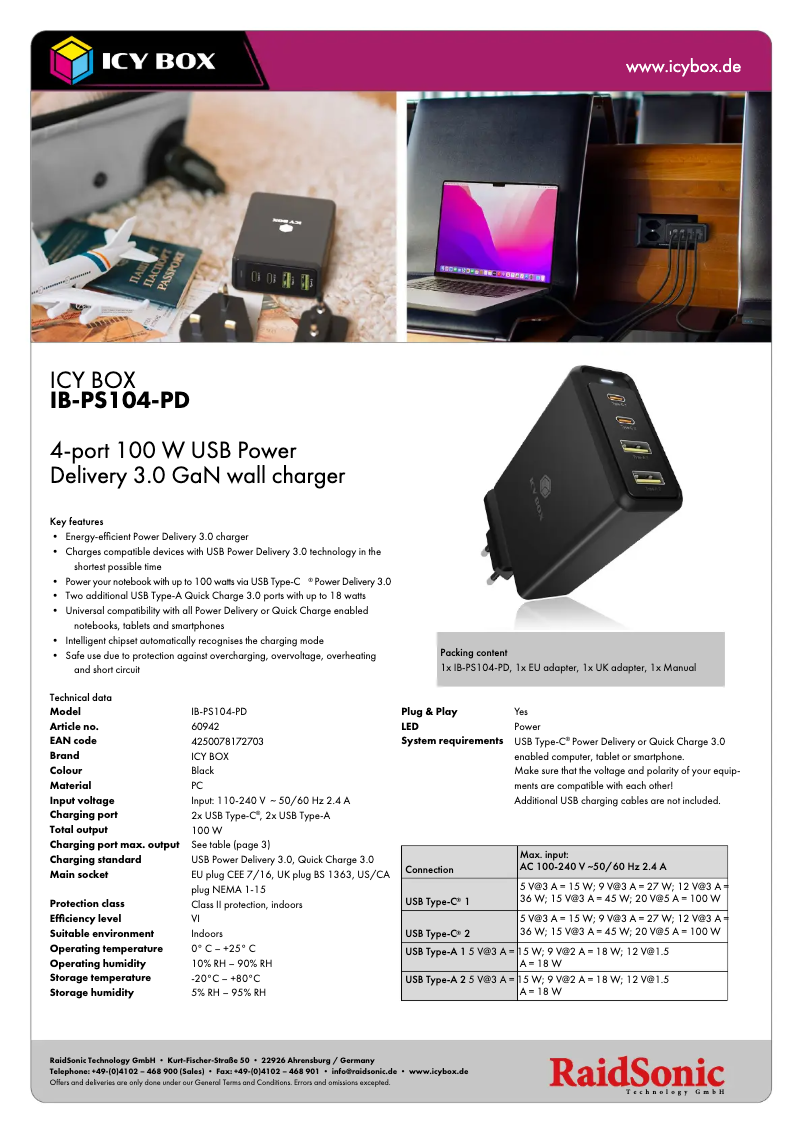 Page 1 of the manual Technical Sheet Icy Box IB-PS104-PD