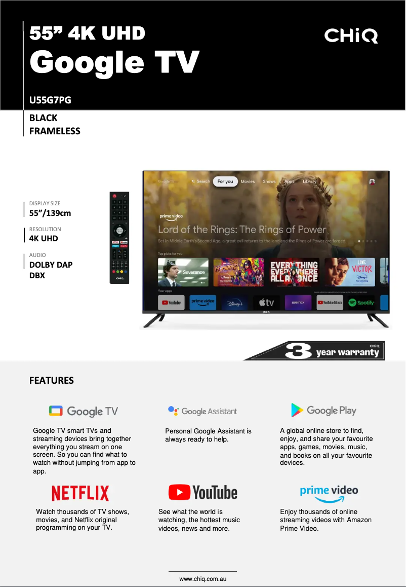 Page 1 de la notice Fiche technique CHiQ U55G7PG