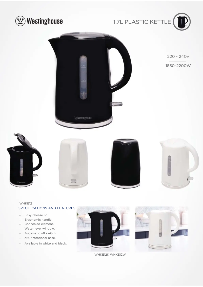 Page 1 of the manual Technical Sheet Westinghouse WHKE12K