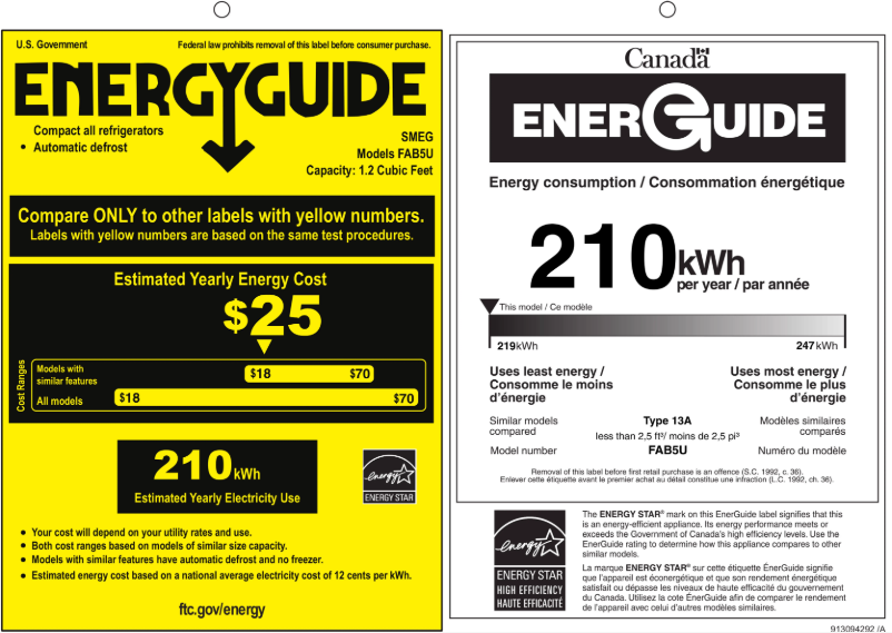 Page 1 of the manual Energy Label Smeg FAB5ULBL3