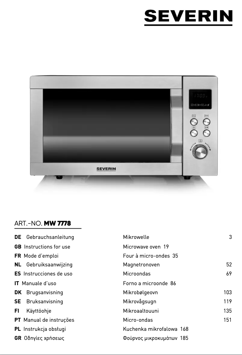 First page image of the manual for MW 7778