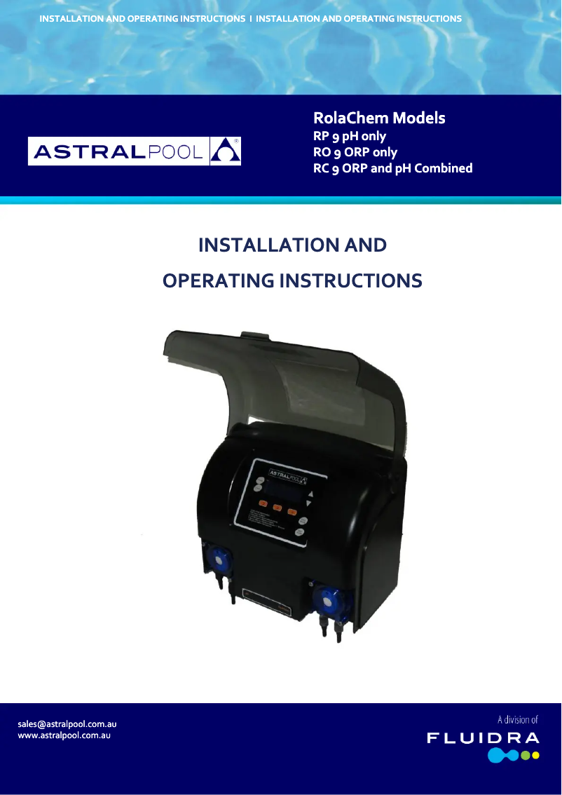 Page 1 of the manual User Manual AstralPool RC9