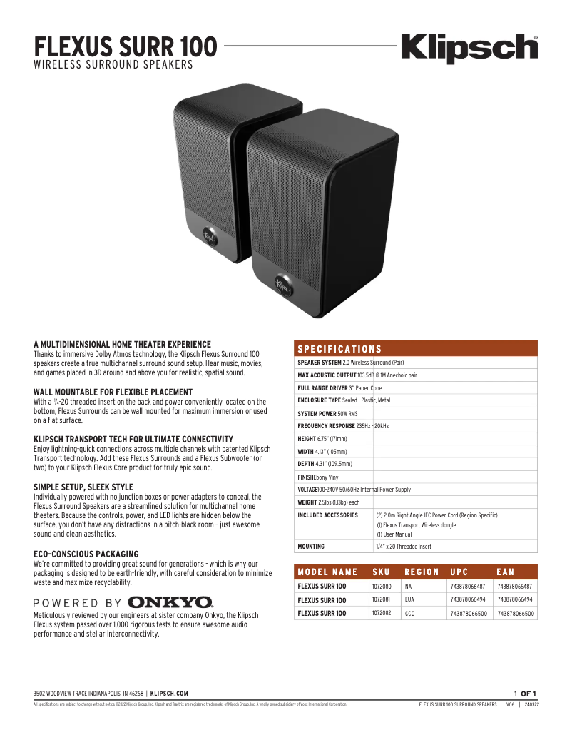 First page image of the manual for Flexus SURR 100