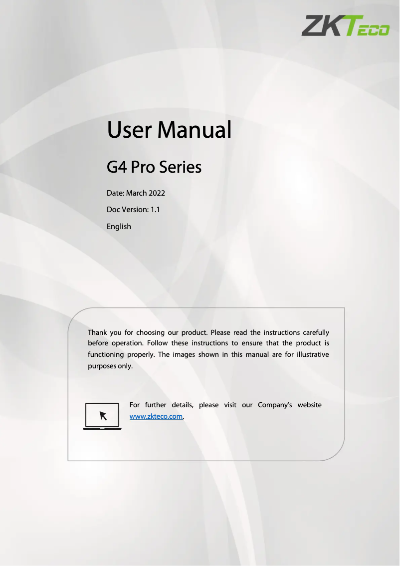 Page 1 of the manual User Manual ZKTeco G4 Pro