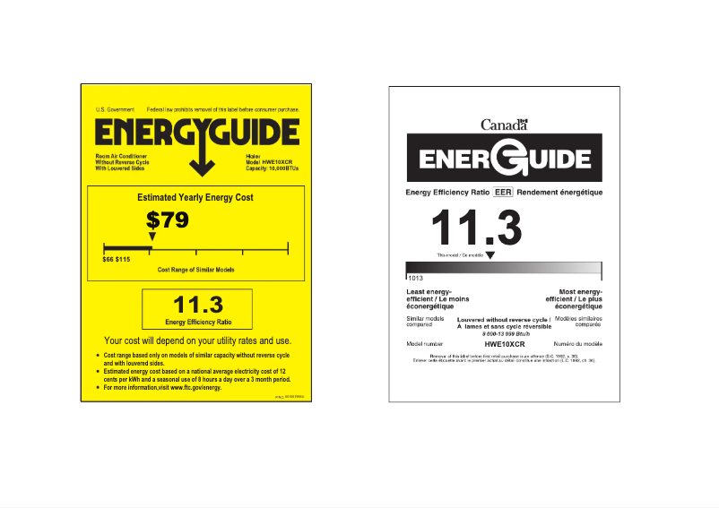 Page 1 of the manual Energy Label Haier HWE10XCR