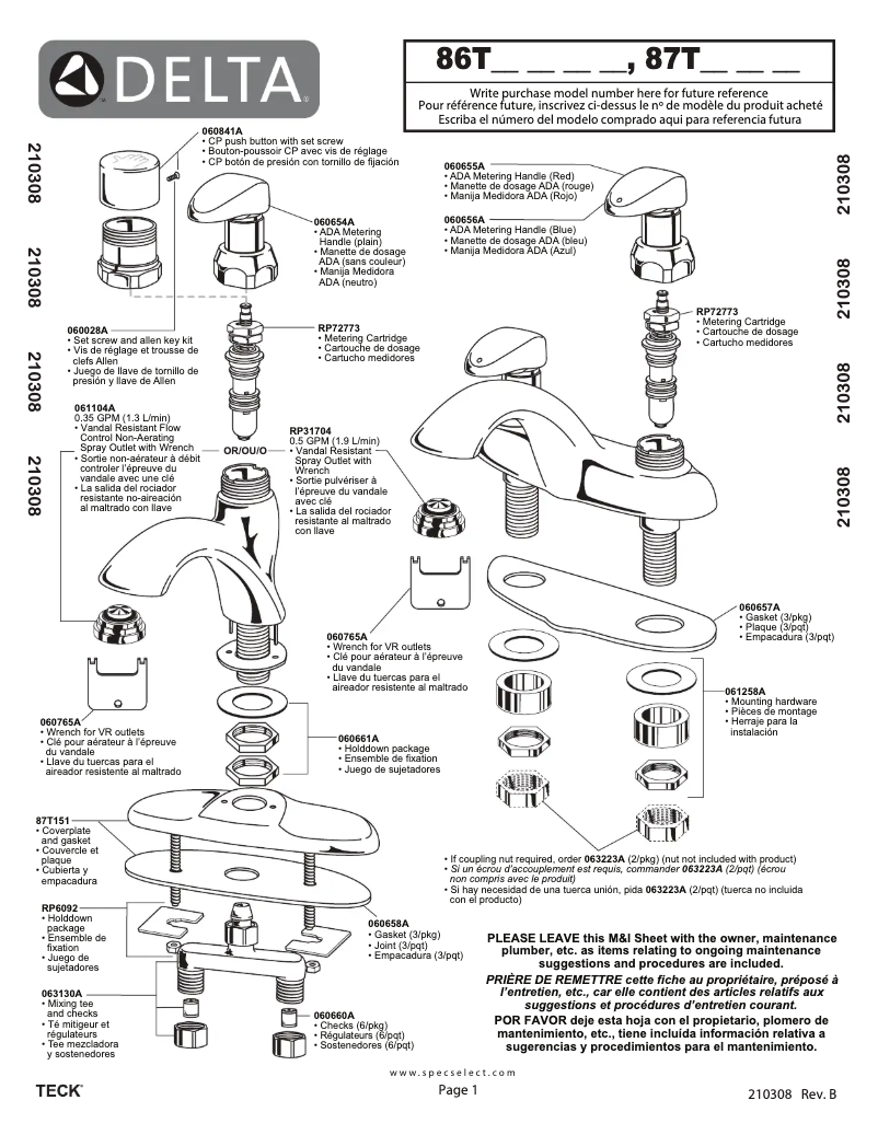 Page 1 de la notice Manuel utilisateur Delta 87T151