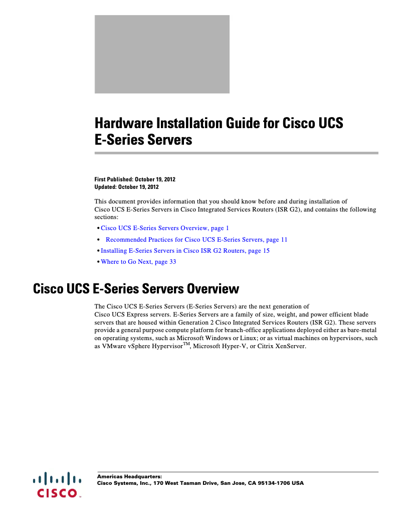 Page 1 of the manual User Manual Cisco UCS E160D M2