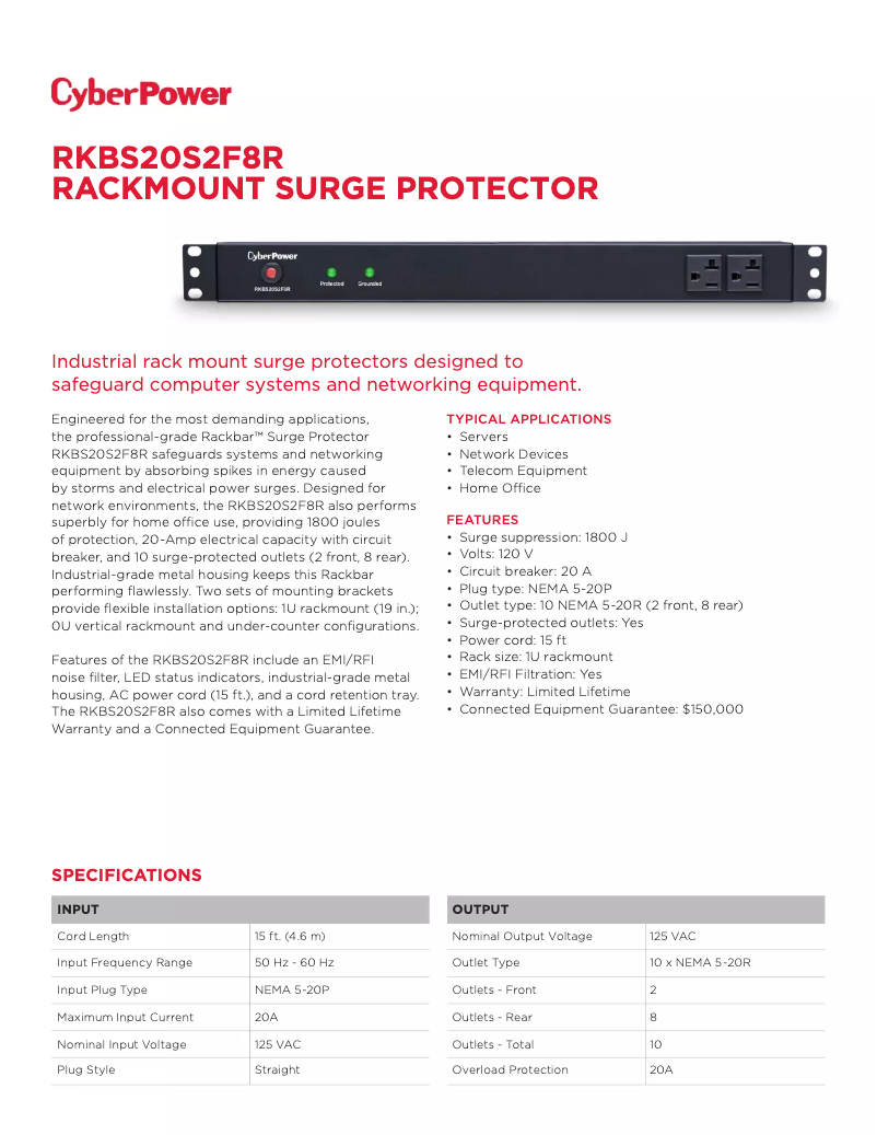 First page image of the manual for Rackbar RKBS20S2F8R