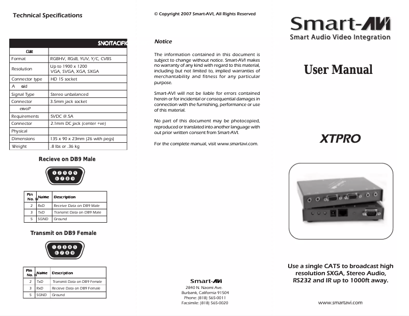 First page image of the manual for XTPROS