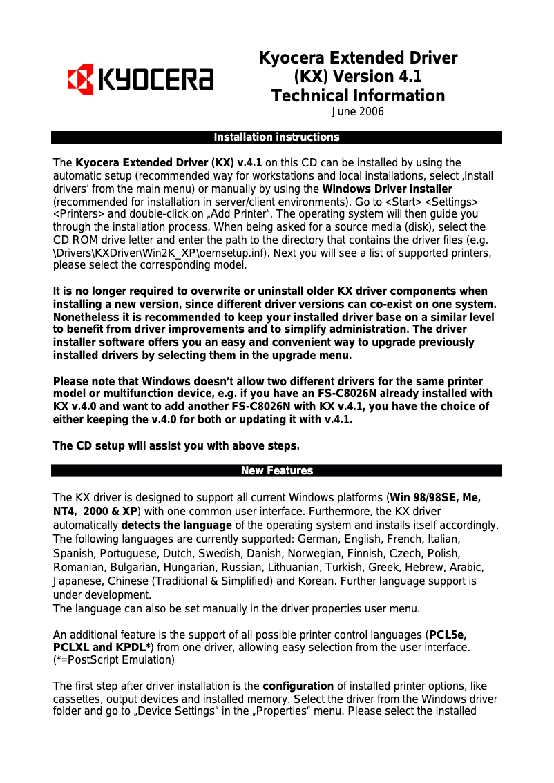 Page 1 of the manual Technical Sheet Kyocera FS-3830N