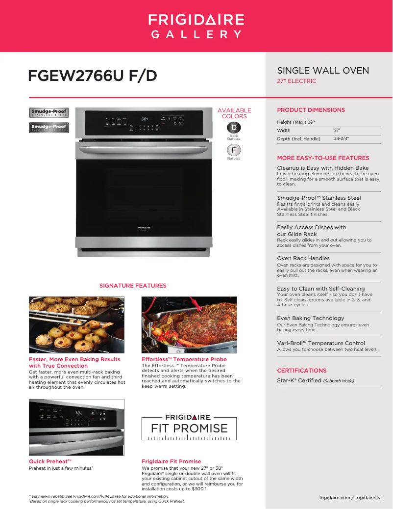 First page image of the manual for FGEW2766UD