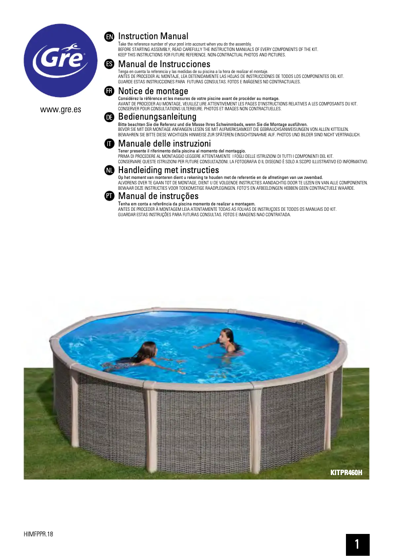 First page image of the manual for KITPR460H