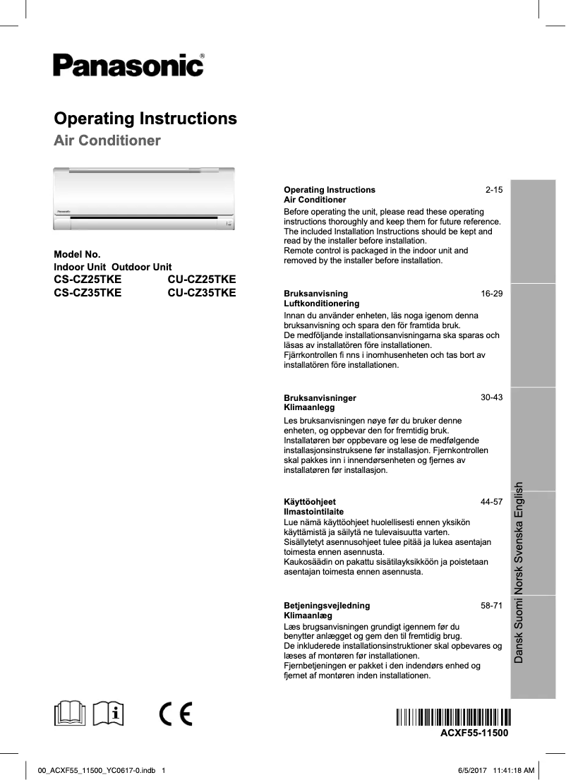 Page 1 of the manual User Manual Panasonic CU-CZ25TKE