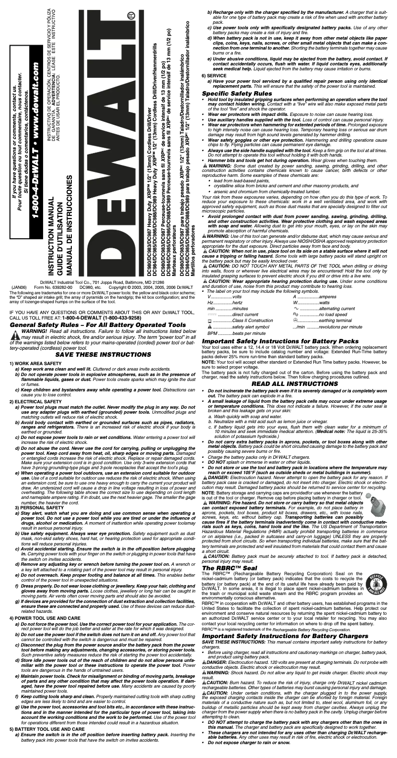 Page 1 of the manual User Manual DeWalt DC983
