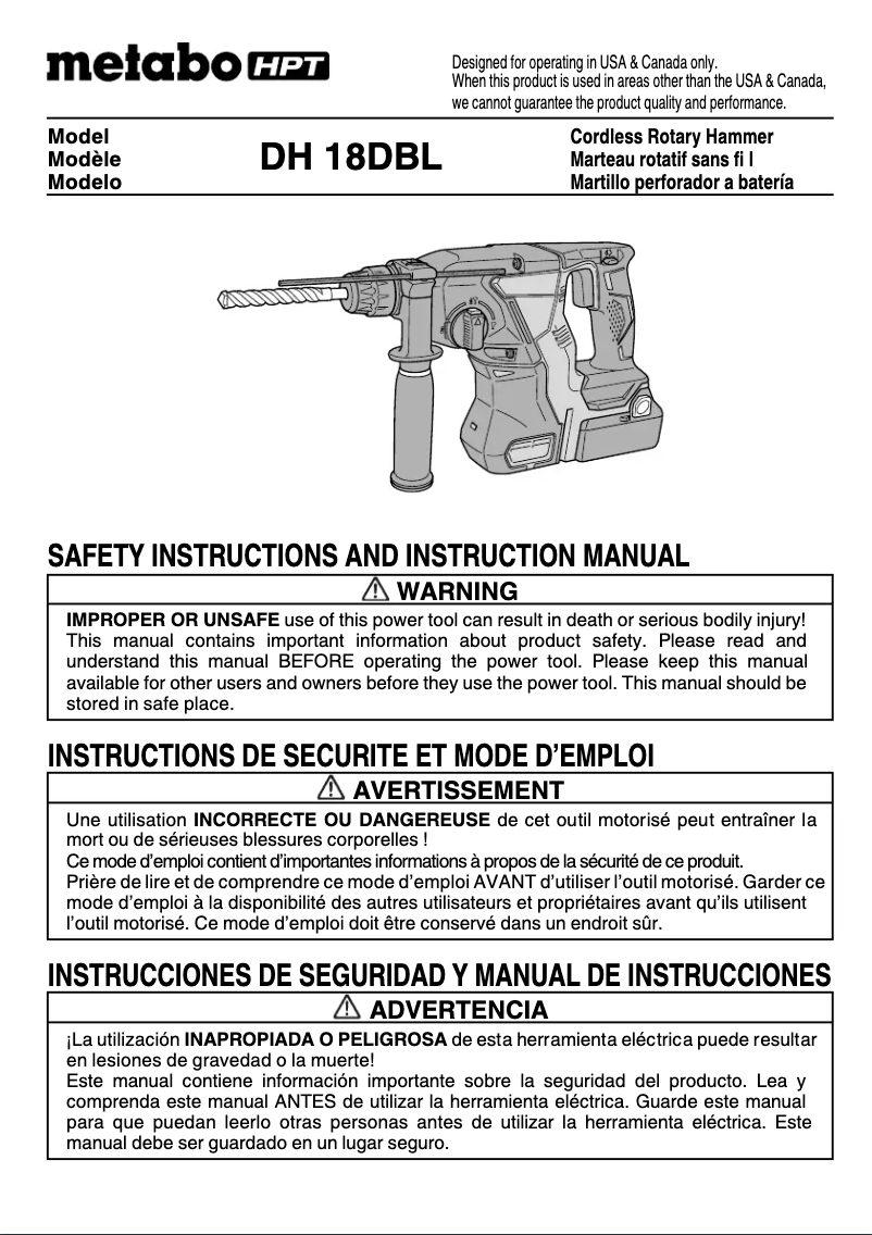 First page image of the manual for DH18DBL