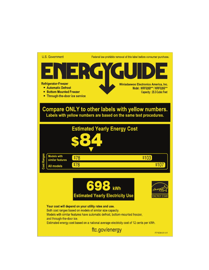 Page 1 of the manual Energy Label Winia WRFS26DTJE