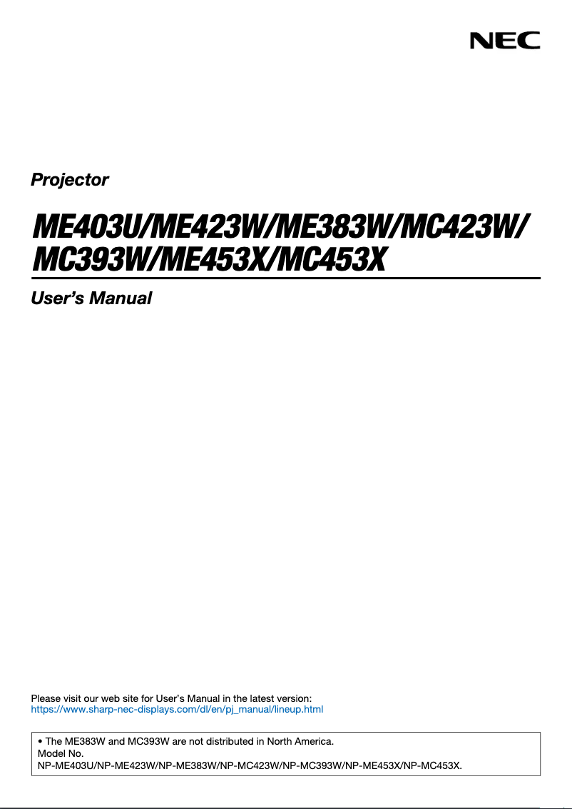 Page 1 of the manual User Manual NEC ME403U