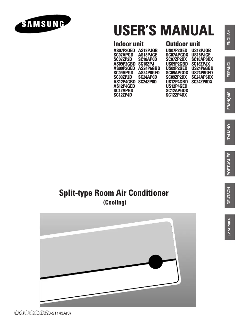 First page image of the manual for AS18PJGE7/SIM