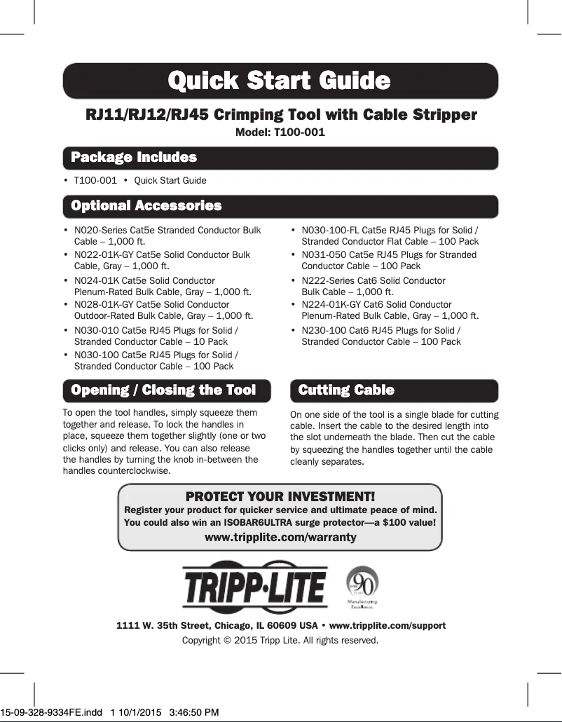 First page image of the manual for T100-001