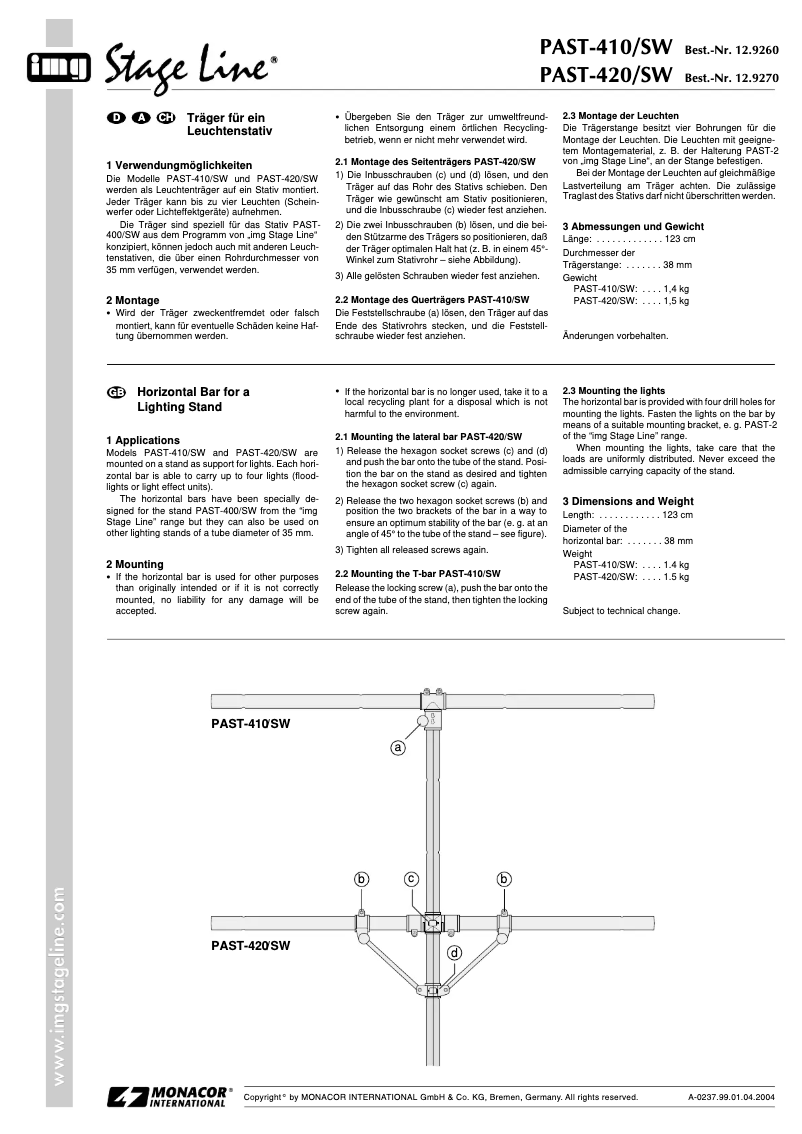 First page image of the manual for PAST-410/SW
